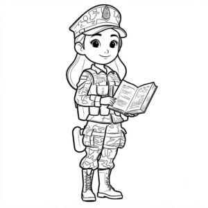 Desenho de Soldado Feminina Estudando Desenho Colorir Imprimir 12