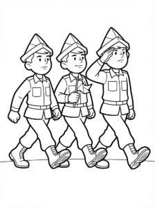 Desenho de Soldados Marchando Cabecas De Papel Desenho Colorir Imprimir 15