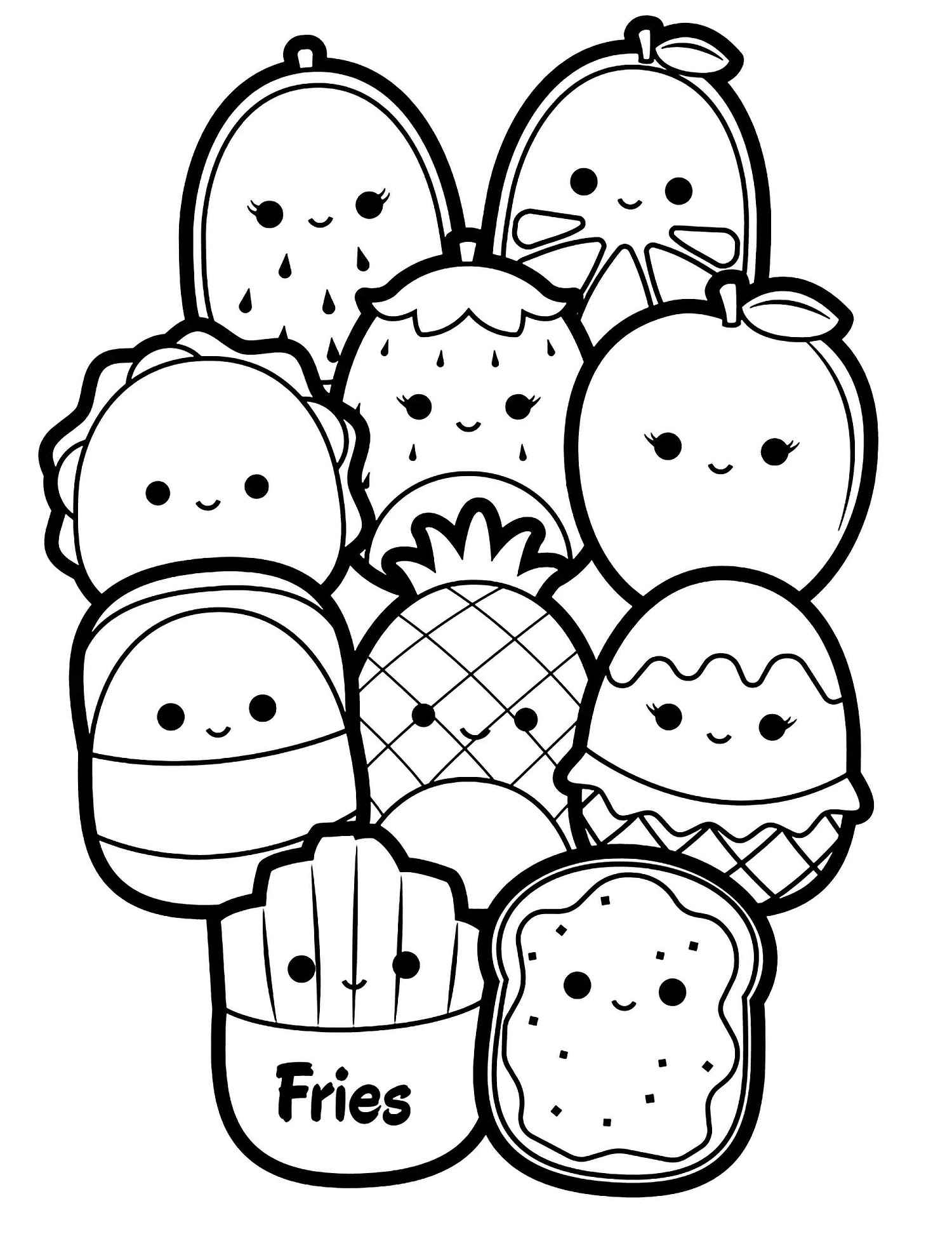 Desenho de Squishmallow Frutas Comidas Para Colorir Imprimir Desenho