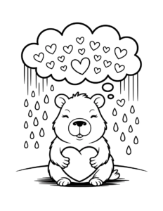 Desenho de Desenho De Capivara Abracando Coracao Sob Nuvem De Chuva Para Colorir E Imprimir