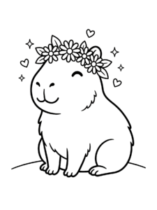 Desenho de Desenho De Capivara Com Coroa De Flores E Coracoes Para Colorir E Imprimir