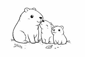 Desenho de Desenho De Capivara Com Dois Filhotes Na Grama Para Colorir E Imprimir