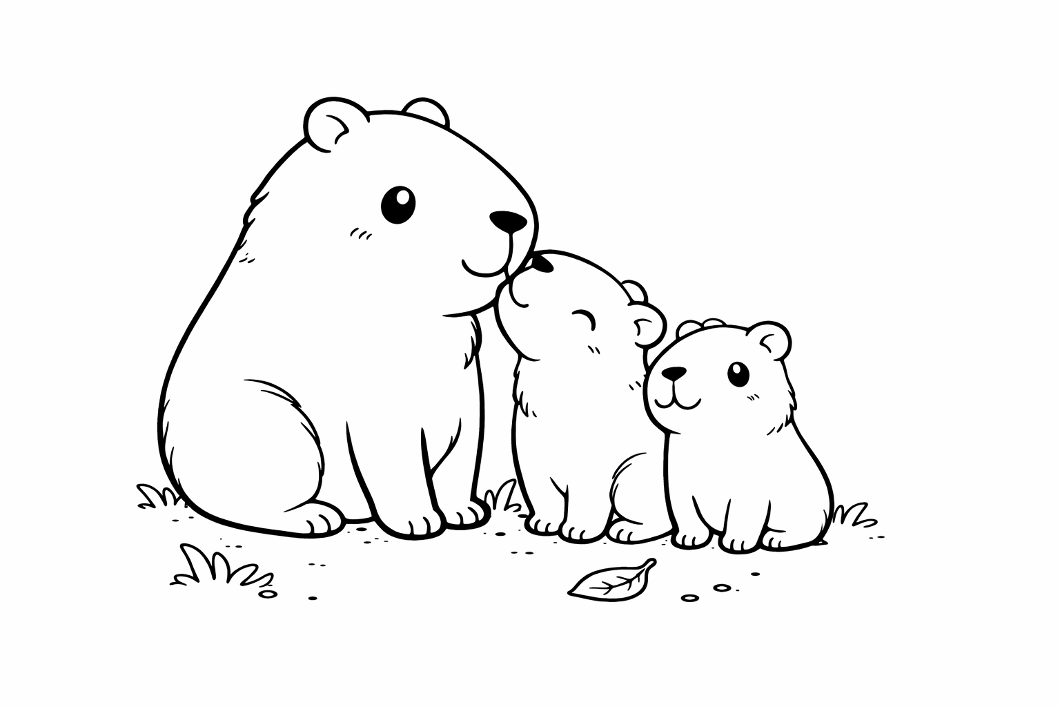 Desenho de Desenho De Capivara Com Dois Filhotes Na Grama Para Colorir E Imprimir