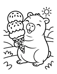 Desenho de Desenho De Capivara Comendo Casquinha De Sorvete Para Colorir E Imprimir