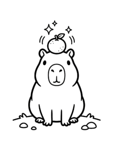Desenho de Desenho De Capivara De Frente Com Tangerina Na Cabeca Para Colorir E Imprimir