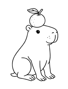 Desenho de Desenho De Capivara De Perfil Com Laranja Na Cabeca Para Colorir E Imprimir