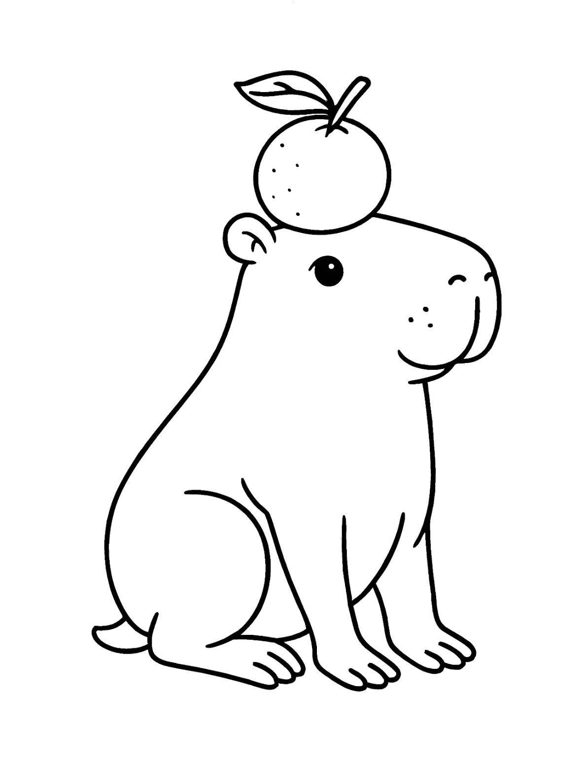 Desenho de Desenho De Capivara De Perfil Com Laranja Na Cabeca Para Colorir E Imprimir