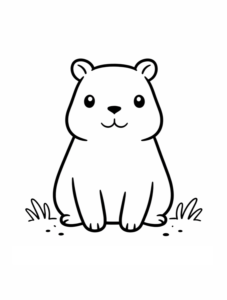 Desenho de Desenho De Capivara Fofa De Traco Simples Sentada Na Grama Para Colorir E Imprimir