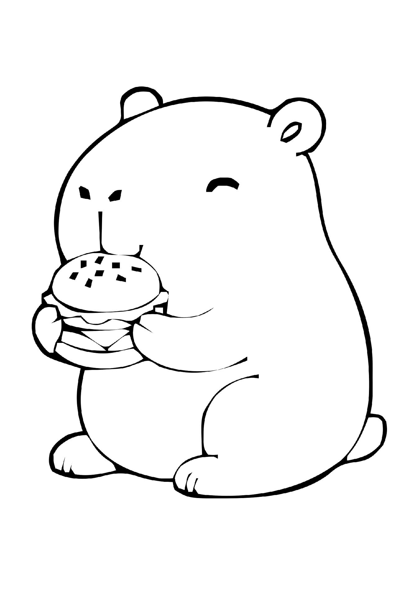 Desenho de Desenho De Capivara Gordinha Comendo Hamburguer Para Colorir E Imprimir