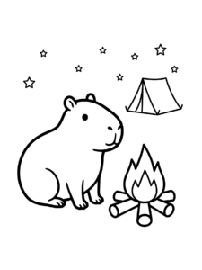 Desenho de Desenho De Capivara Na Fogueira Com Barraca E Estrelas Para Colorir E Imprimir