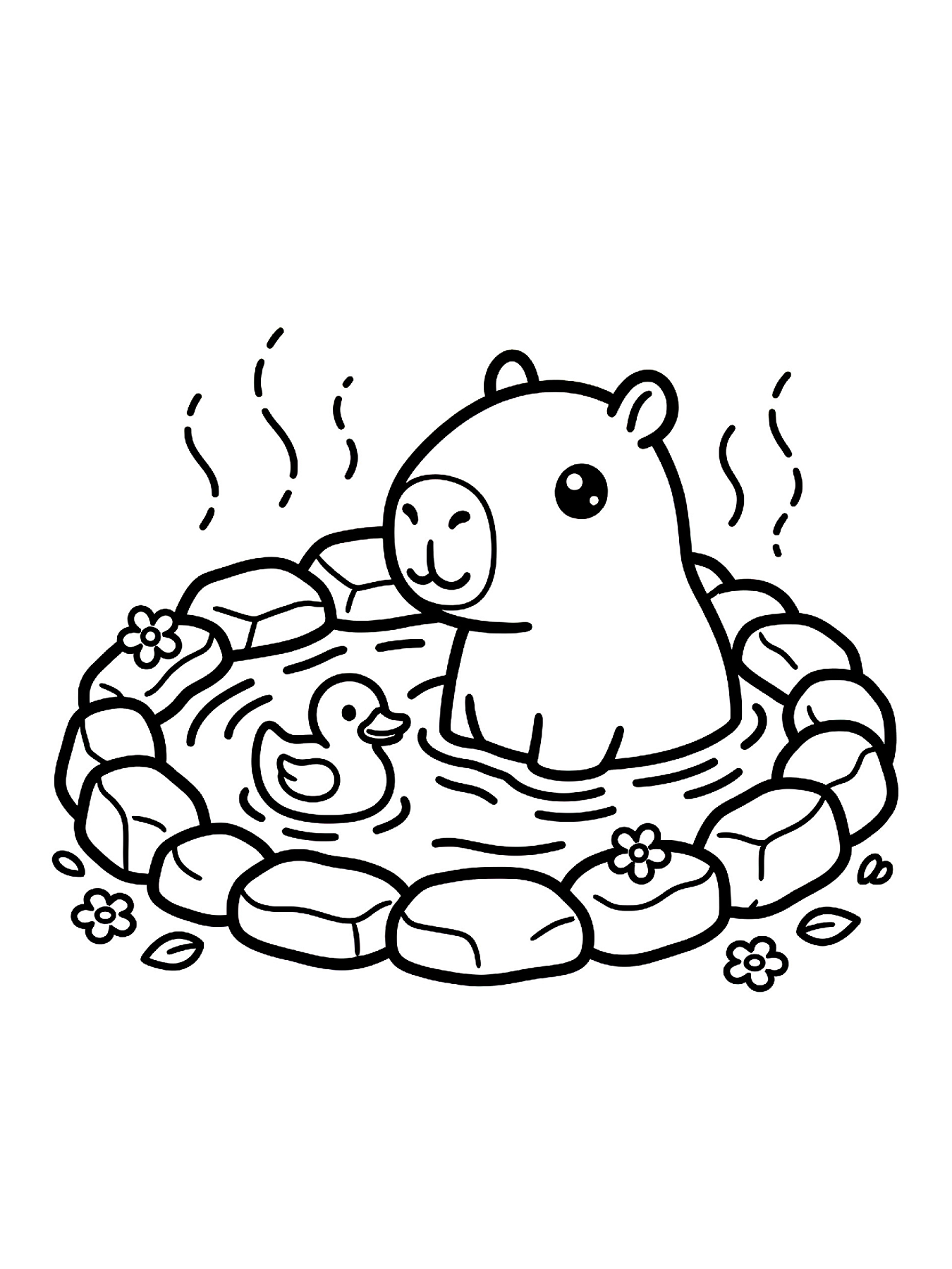 Desenho de Desenho De Capivara Na Fonte Termal Com Patinho De Borracha Para Colorir E Imprimir