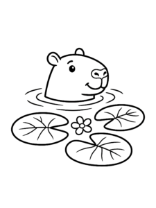 Desenho de Desenho De Capivara Nadando Entre Vitorias Regias Para Colorir E Imprimir