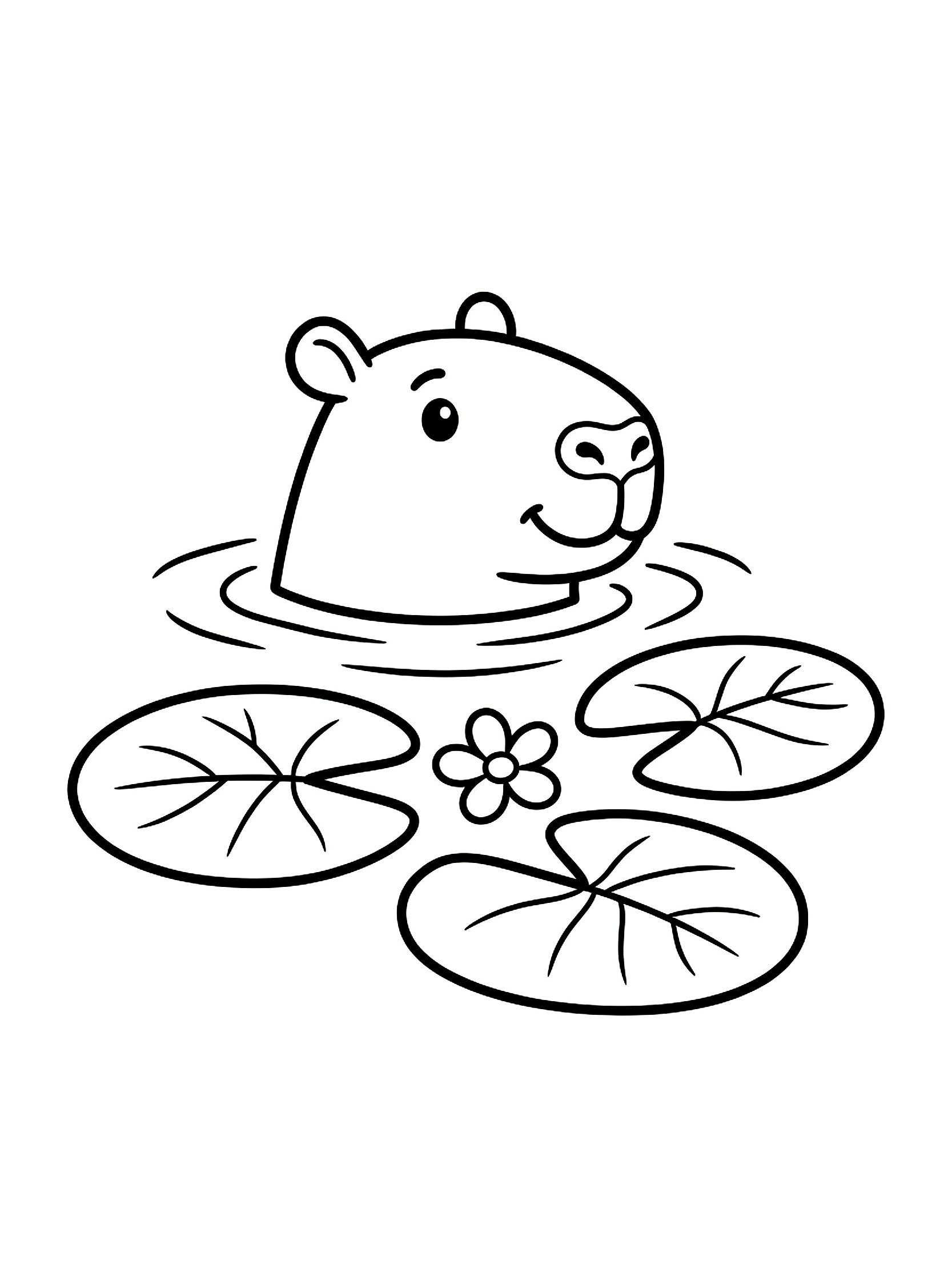 Desenho de Desenho De Capivara Nadando Entre Vitorias Regias Para Colorir E Imprimir