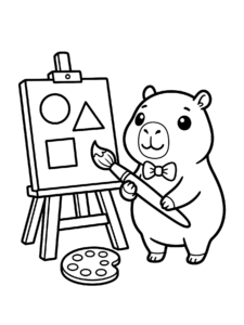 Desenho de Desenho De Capivara Pintando Em Um Cavalete Para Colorir E Imprimir