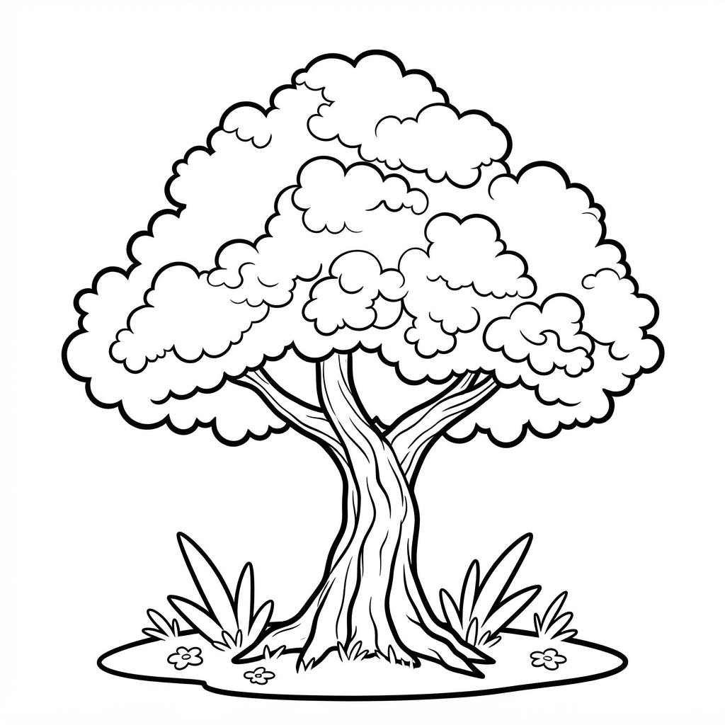 Desenho de Arvore De Copa Fofa Em Traco Grosso Para Colorir