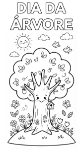 Desenho de Dia Da Arvore Com Arvore Feliz E Casinha De Passarinho Para Colorir