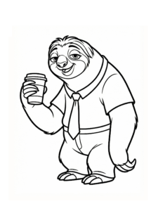 Desenho de Zootopia Com Flash Segurando Copo De Cafe Para Colorir E Imprimir