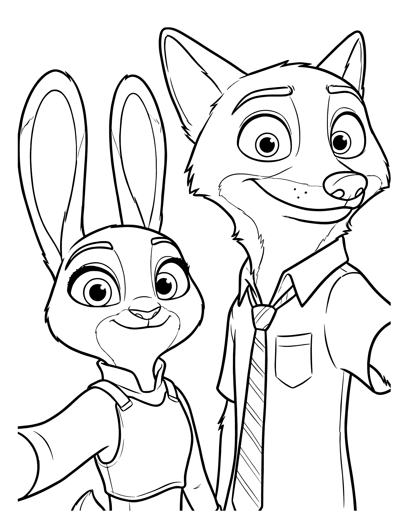 Desenho de Zootopia Com Judy Hopps E Nick Wilde Em Selfie Para Colorir E Imprimir