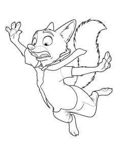 Desenho de Zootopia Com Nick Wilde Caindo Assustado Para Colorir E Imprimir