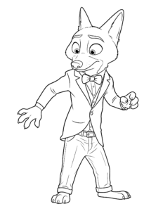 Desenho de Zootopia Com Nick Wilde De Terno E Gravata Borboleta Para Colorir E Imprimir