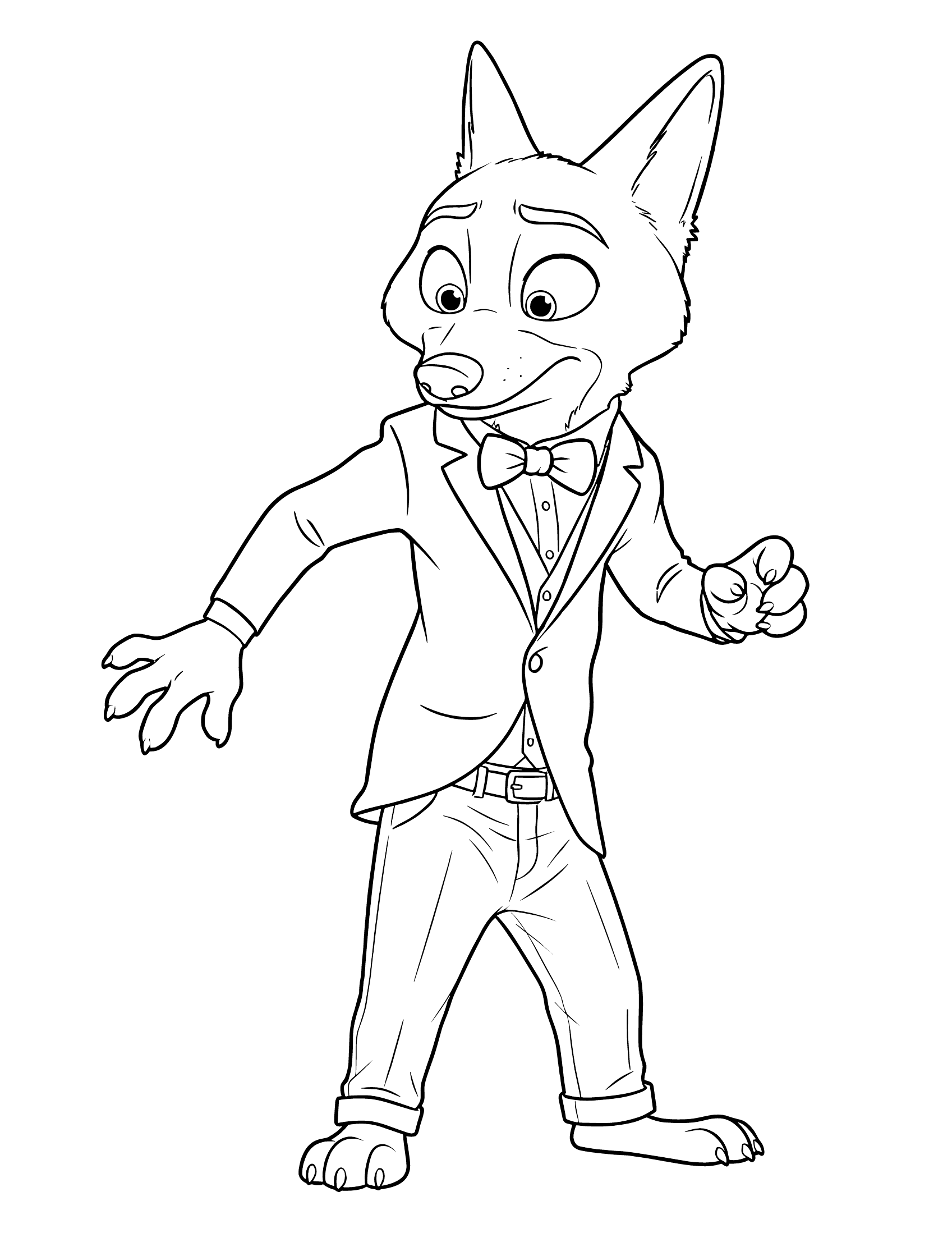 Desenho de Zootopia Com Nick Wilde De Terno E Gravata Borboleta Para Colorir E Imprimir