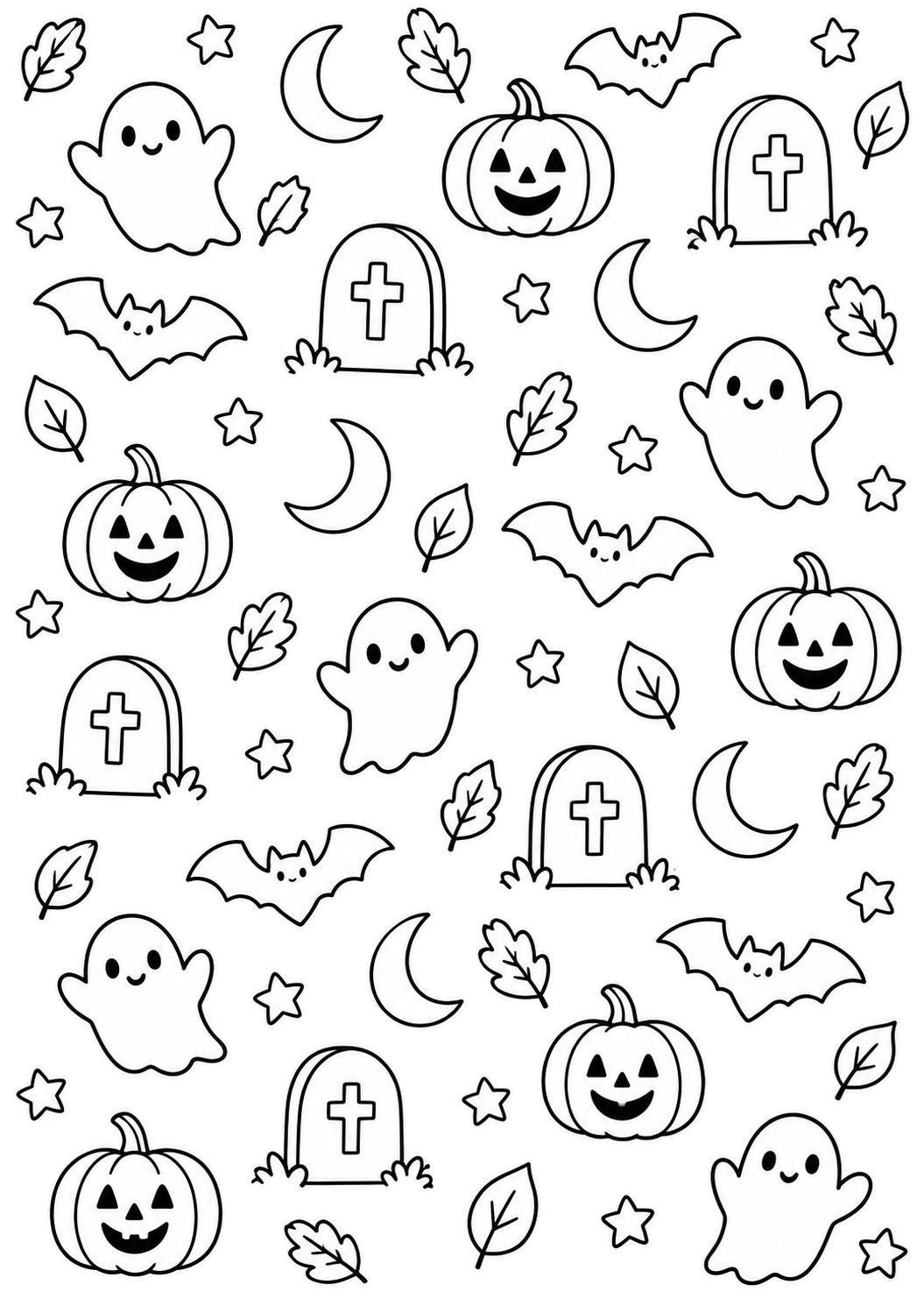 Desenho de Desenho De Halloween Com Estampa De Fantasmas, Abóboras E Morcegos Para Colorir E Imprimir