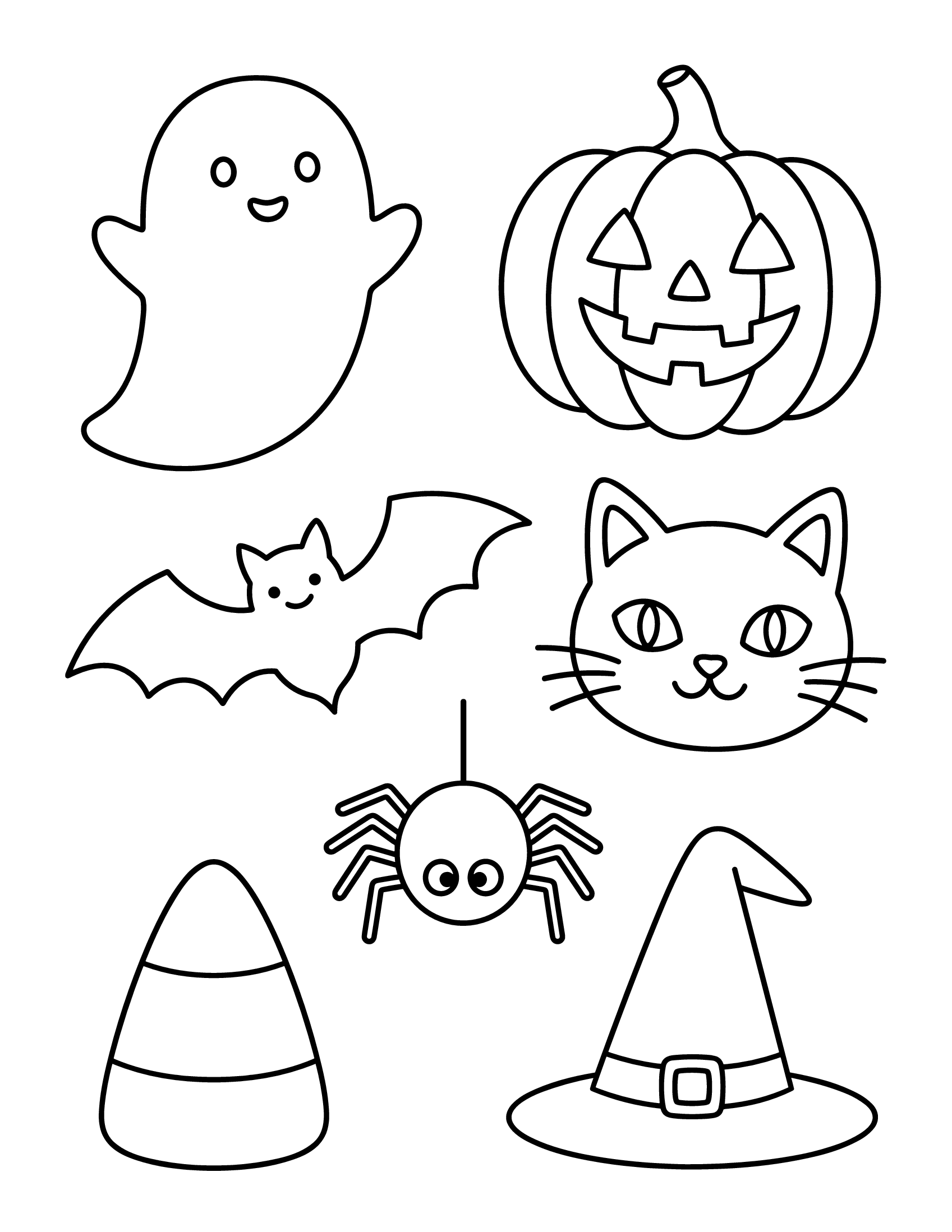 Desenho de Desenho De Halloween Com Fantasma, Abóbora E Gato Preto Para Colorir E Imprimir