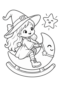 Desenho de Desenho De Bruxa Brincando No Balanço De Lua Para Colorir E Imprimir